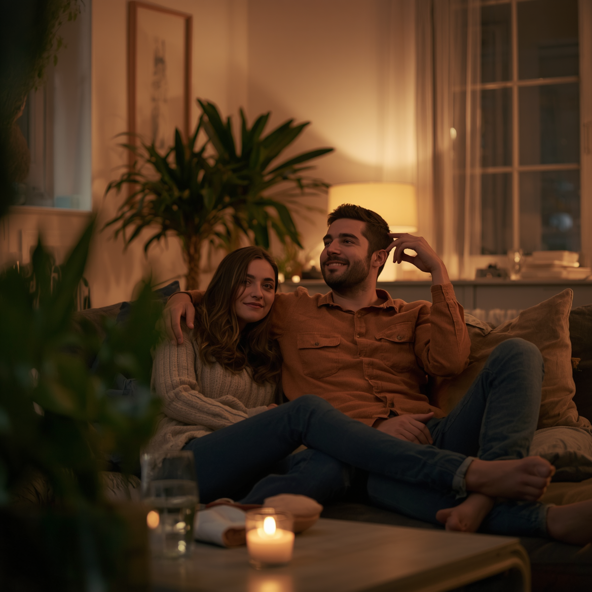 Couple in cozy indoor setting